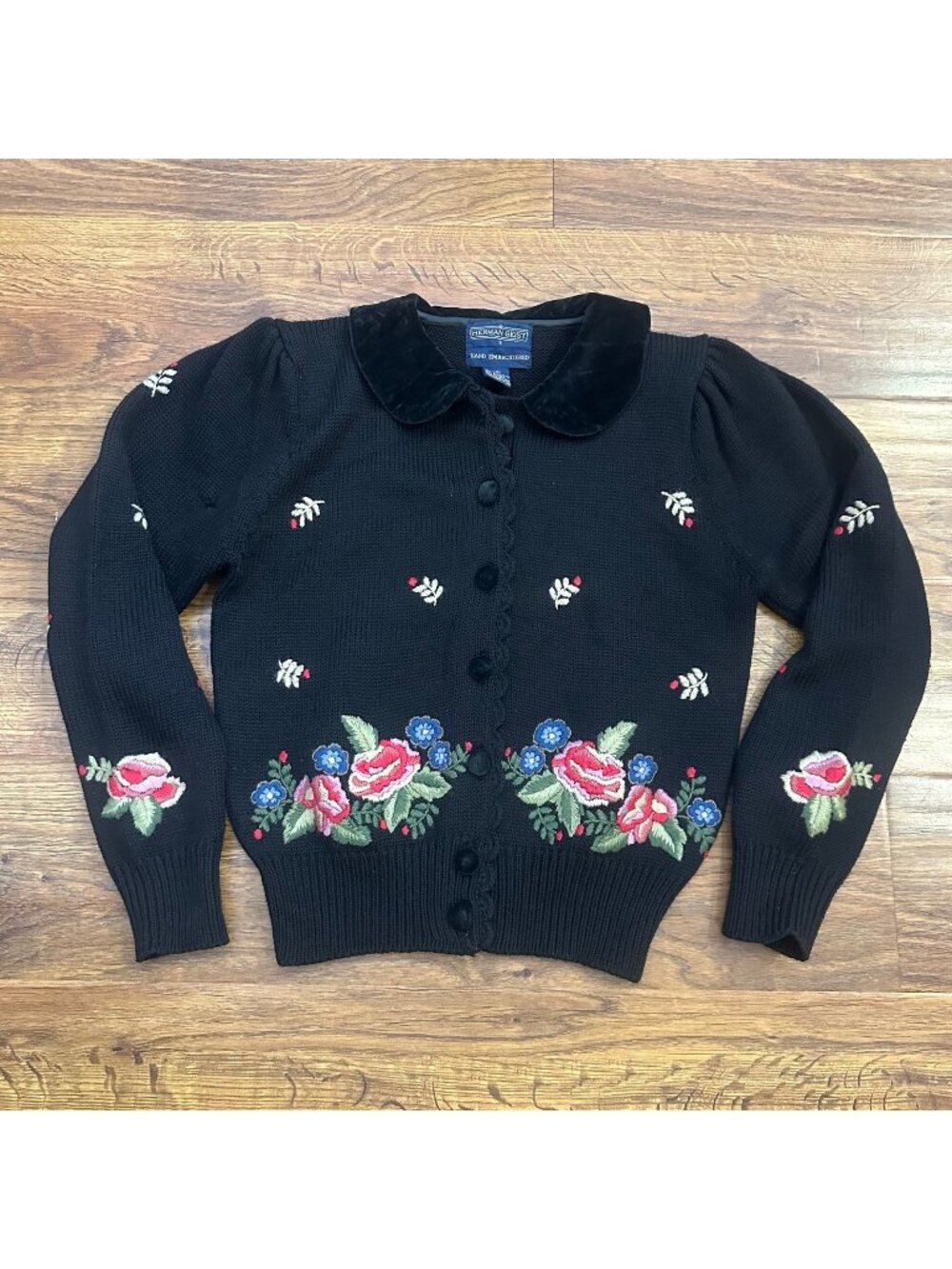 Vintage Herman Geist hand embroidered knit sweater Cardigan